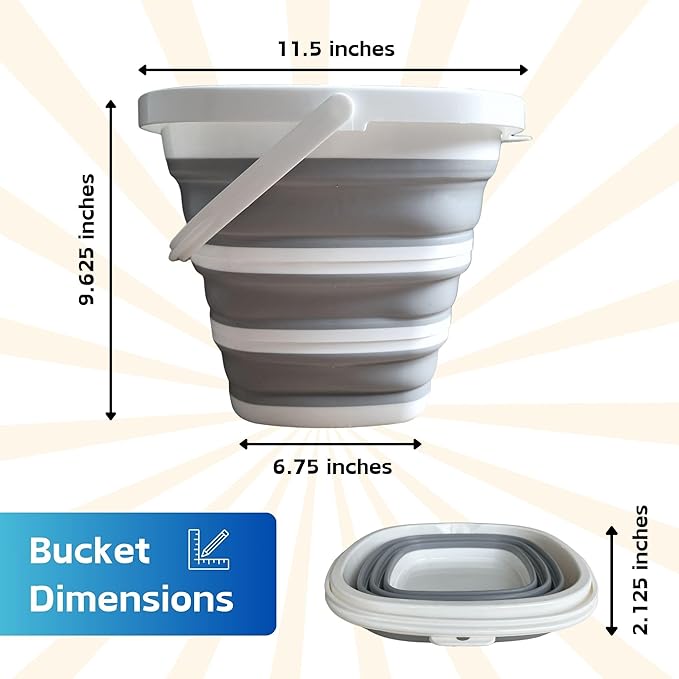 Collapsible Bucket 10L (2.6 Gallon) – BPA-Free Folding Silicone with Handle, Spout & Hook | Compact, Space-Saving for Mop, Cleaning, Car Wash, Camping, Beach, and Outdoor Use (Grey)