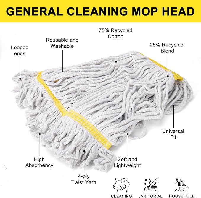 KeFanta 3 Pack Heavy Duty Commercial Mop Head Replacement,Looped End String Cotton Mop Heads,Industrial Wet Mops Refill for Floor Cleaning