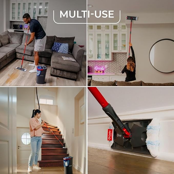 O-Cedar H2prO Flat Mop System with 2 Mop Head Refills | Quick Cleaning Tool | Clean with Clean Water | Machine Washable Reusable Microfiber Mop Pad | Safe on Wood Floors, Vinyl,Tile, Baseboards, Walls