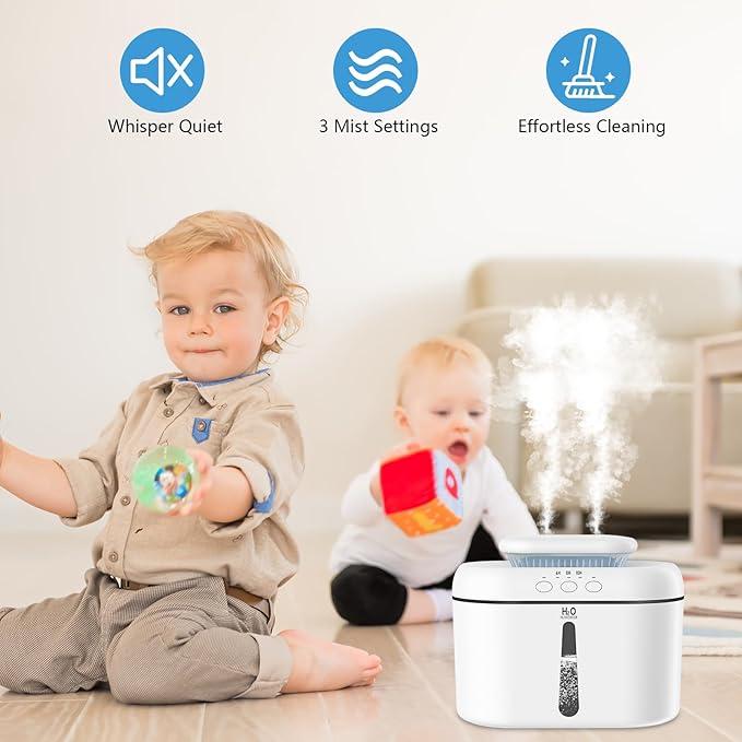 SZO Humidifiers for Bedroom, 2.5L Capacity, Auto Shut-Off, Easy to Fill & Clean, 16 dB Quiet Ultrasonic Humidifier for Large Room, Plants, Baby Nursery, Indoor, Night Light