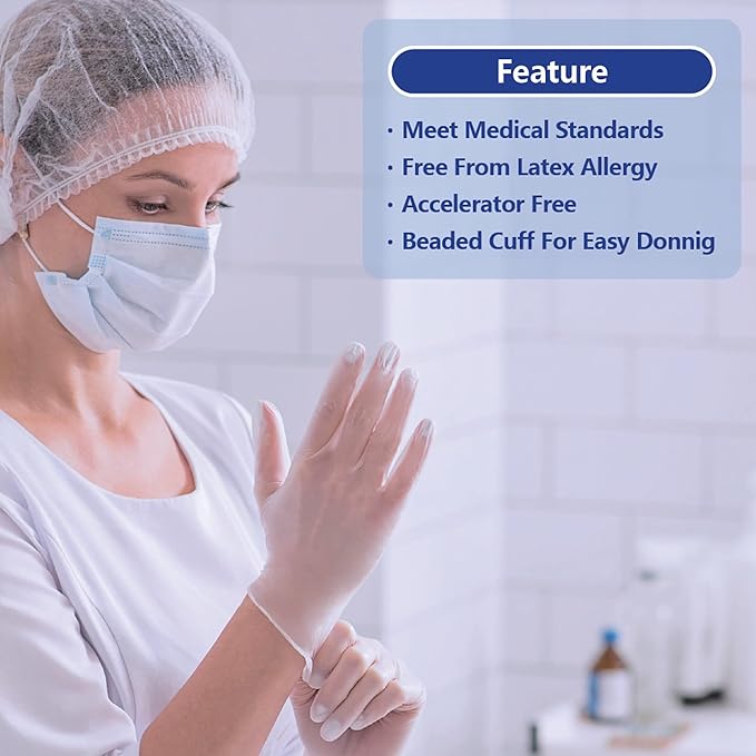 Safe Health Vinyl Exam Disposable Gloves, Free of Latex & Powder, Clear, 3.5 Mil, Medical Grade