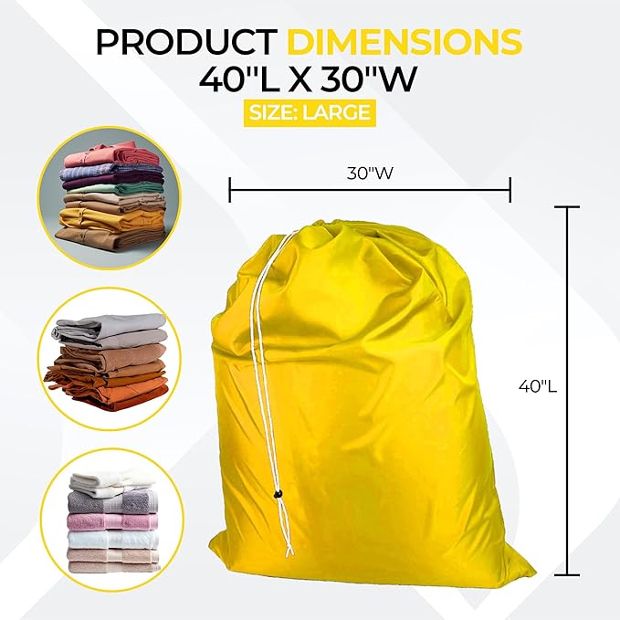 Laundry Bag with Locking Closure Drawstring – Extra Large Heavy Duty 100% Nylon, Large & Foldable Clothes Sack – Lightweight Dirty Laundry Organizer for Travel, Dorm, Gym – L 40" x H 50" (YELLOW)