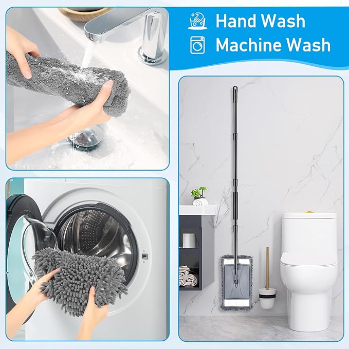 Wall Cleaner Mop with Long Handle, Wall Dust Cleaning Mop for Washing Walls with 2 Microfiber Reusable Pads,Floor Dry Wet Dust Mops for Wall Washer, Floor,Ceiling Cleaner