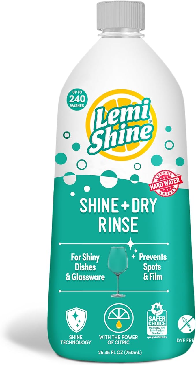 Lemi Shine Shine and Dry Natural Dishwasher Rinse Aid - Hard Water Stain Remover - 25.35 fl oz