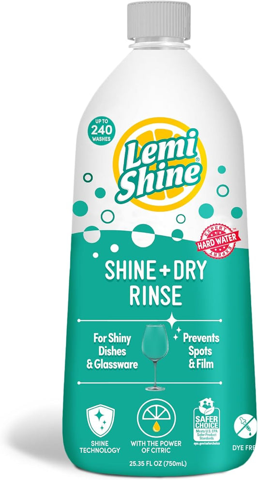 Lemi Shine Shine and Dry Natural Dishwasher Rinse Aid - Hard Water Stain Remover - 25.35 fl oz