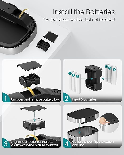 SONGMICS Kitchen Trash Can, 17.2-Gallon (65 L) Motion Sensor Garbage Can, Stainless Steel Trash Bin, Ozone Odor Control, Stay-Open, Metallic Silver ULTB660E01