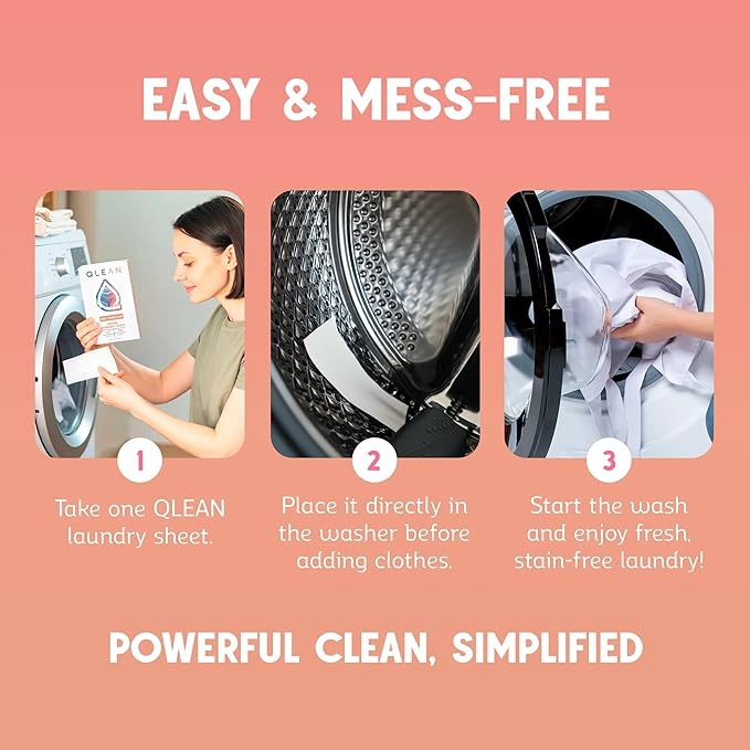 QLEAN Laundry Detergent Sheets – Travel-Friendly, HE & Standard Washer Safe, Liquidless Laundry Soaps, Quick-Dissolving Formula, Skin-Friendly (120 Loads, Sweet Summer Love)