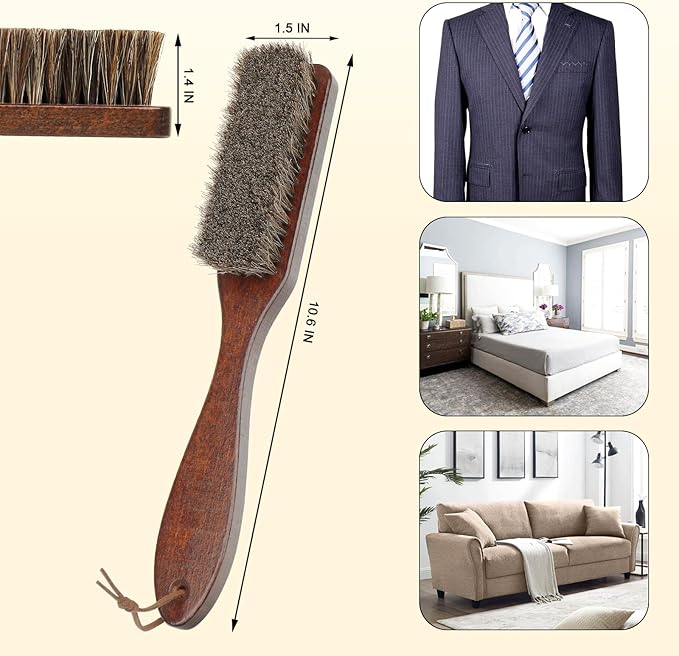 Soft 100% Horsehair Upholstery Brush with Wood Handle,Natural Horsehair Bristles Felt Brushes Horse Cleaning for Felt Hat/Cowboy Hat/Shoes/Clothes/Suits/Hat/Bench/Couch/Furniture/Bed