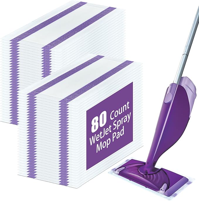 80 Pack Disposable Mop Pad Refills for Swiffer Wet Jet Spray Mop，Dry&Wet Mopping Pad Compatible with Swiffer Wet Jet and Any Model of Velcro Mop，Multi Surface WetJet Pad for Floor Cleaning