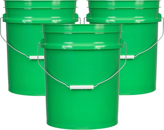House Naturals 5 Gallon Premium HPDE Plastic Bucket - Made in USA Food Grade Storage Container, BPA Free All Purpose Pail (3, Green)
