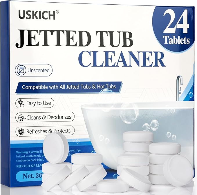 Jetted Tub Cleaner Bathtub Tabs - 24 Pack Jet Tub Cleaning Tablets,Jet Tub Cleaner for Bathtub Compatible with Spa Bath & Whirlpool,Septic Safe Bath Jet Scale and Residue Remover-2 Year Supply
