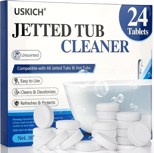 Jetted Tub Cleaner Bathtub Tabs - 24 Pack Jet Tub Cleaning Tablets,Jet Tub Cleaner for Bathtub Compatible with Spa Bath & Whirlpool,Septic Safe Bath Jet Scale and Residue Remover-2 Year Supply