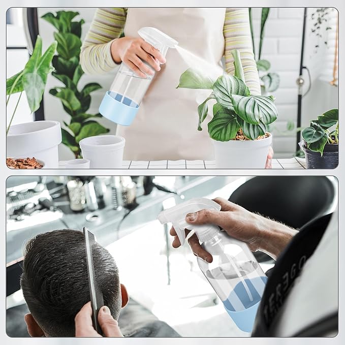 Glass Spray Bottles with Silicone Sleeve Protection, Empty 16 oz Refillable Containers, Reusable Spray Bottles with Adjustable Nozzle for Hair, Cleaning Solutions, 3 Pack Blue