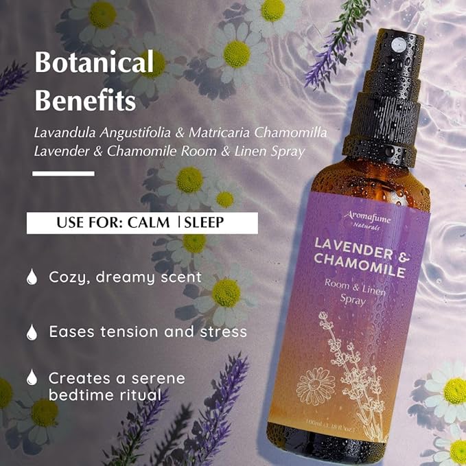 Lavender & Chamomile Room, Linen & Pillow Spray by Aromafume | 100ml/3.38 fl oz | with Pure Lavender Essential Oil | Aromatherapy Spray for Relaxation | Air Freshener
