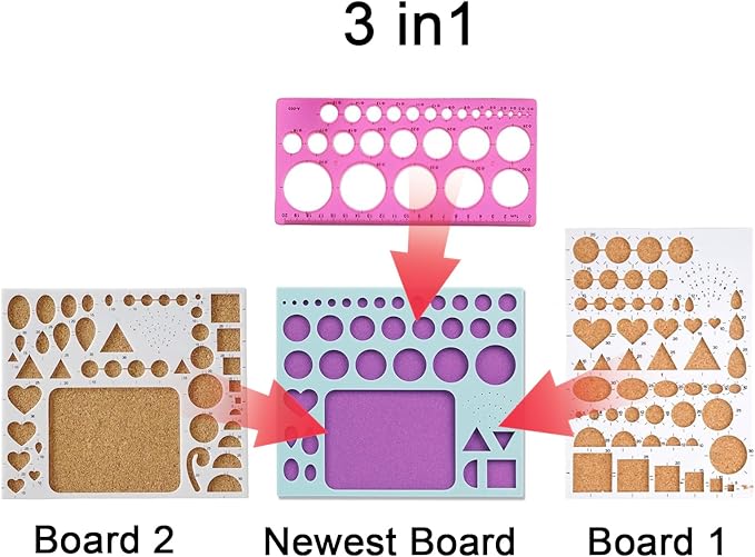 YURROAD 3 in 1 Paper Quilling Template Board with Pins Quilling Knitting Board Cork Shape Mold DIY Tool