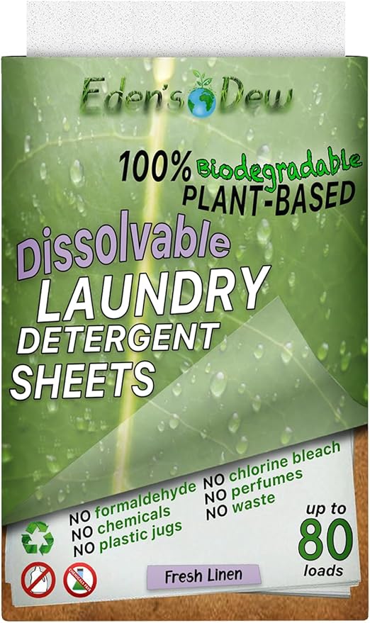 EDEN'S DEW Laundry Detergent Sheets | Biodegradable | Up to 80 Loads- 40 Sheets | Plant Based | Concentrated Liquidless Laundry Soap | No Plastic Jugs (Fresh Linen Scent, 1 pack)