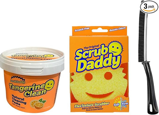 Tangerine Clean All-Purpose Household Cleaner Kit - 99% Plant-Based Cleaning Paste with Brush & Scrubber - Grout Cleaner for Tile Floors & Cleaning Tools for Sink, Stove, Kitchen, Shower & Bathroom