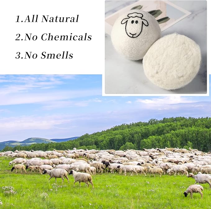Dryer Balls Laundry Reusable, XL Wool Dryer Balls Cute, Fabric Softener Ball, Extra Large Dryer Balls with Animal Pattern, Shorten Drying Time, Organic Wool - Dry 1000+ Loads (6 Pack Sheep Pattern)