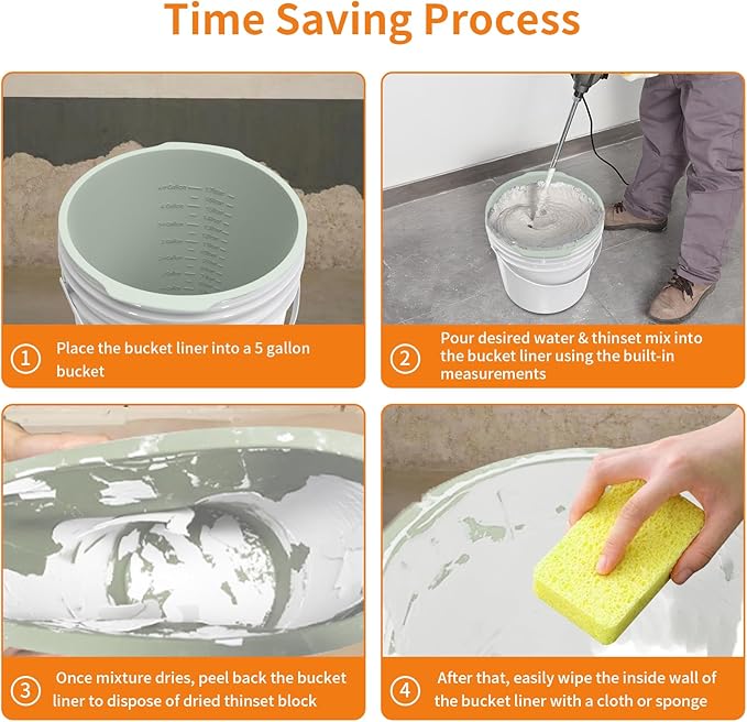 5 Gallon Silicone Bucket Liner - Reusable Measuring Mixing Liner for Concrete, Mortar, Grout, Paint - Food Grade Non-Stick with Measurement Marks - Easy to Clean & Durable (Light Green)
