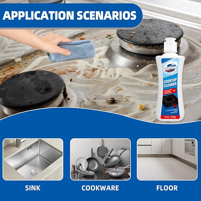 Glass Cooktop&Stove To Cleaner& Multi-Purpose Kitchen Cleaner-10 oz Professional Strength Formula Removes Burnt-On Food, Tough Stains - Scratch-Free, Safe for oven&Ceramic&Induction Stoves