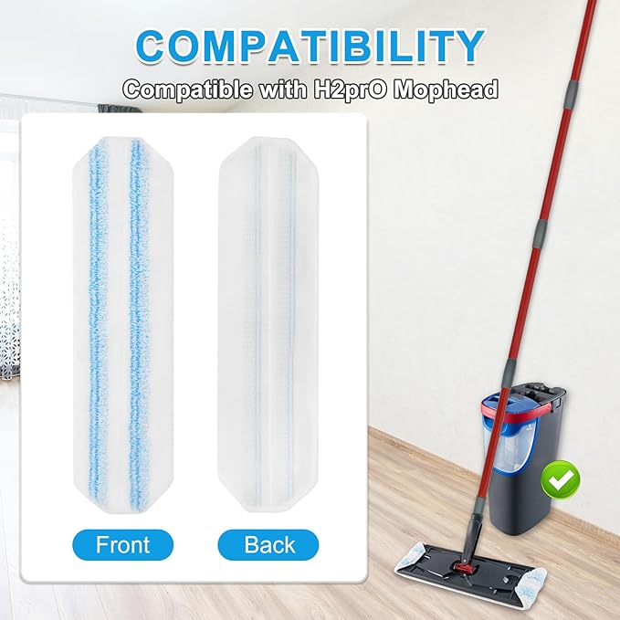Mop Replacement Pads for Ocedar H2prO Flat Mop, 5 Pack Mop Refills for O-Cedar H2pro Flat Mop, Machine Washable Reusable Microfiber Mop Heads Replacements for Ocedar H2 Pro Mop
