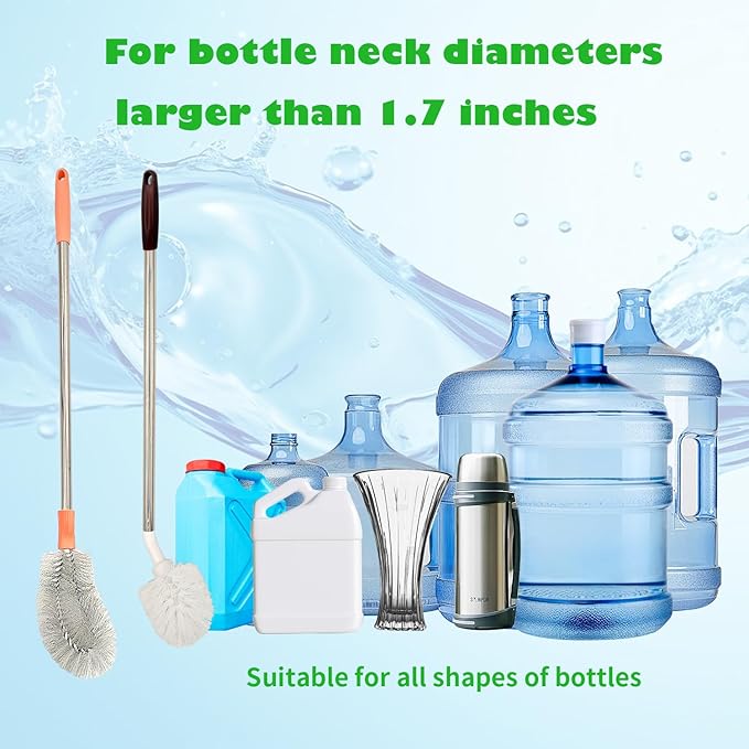 2-Pack Bucket Brush, Bottle Brush for Cleaning Extra Long Bottles, Gallon Jug Cleaner, Water Bottle Cleaner.