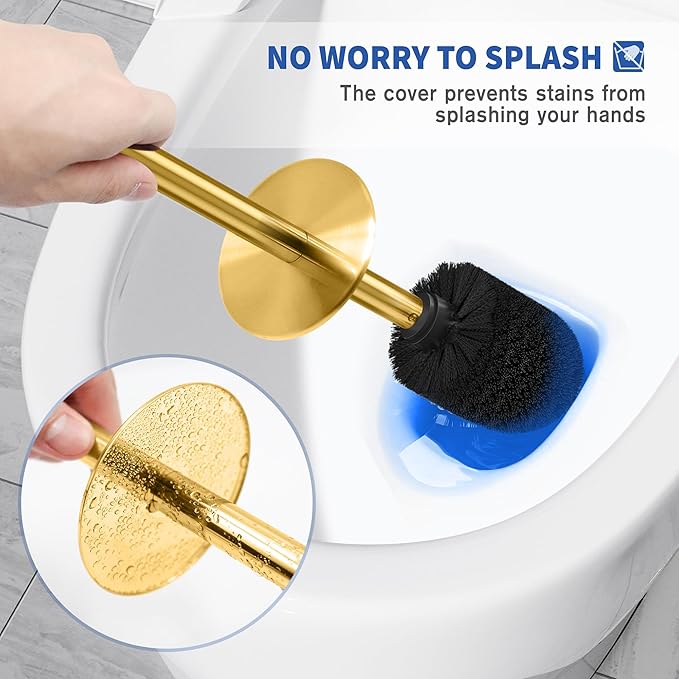 Toilet Brush and Holder, Toilet Brush Stainless Steel, Toilet Bowl Brush for Bathroom Toilet-Ergonomic, Elegant,Durable (Gold)