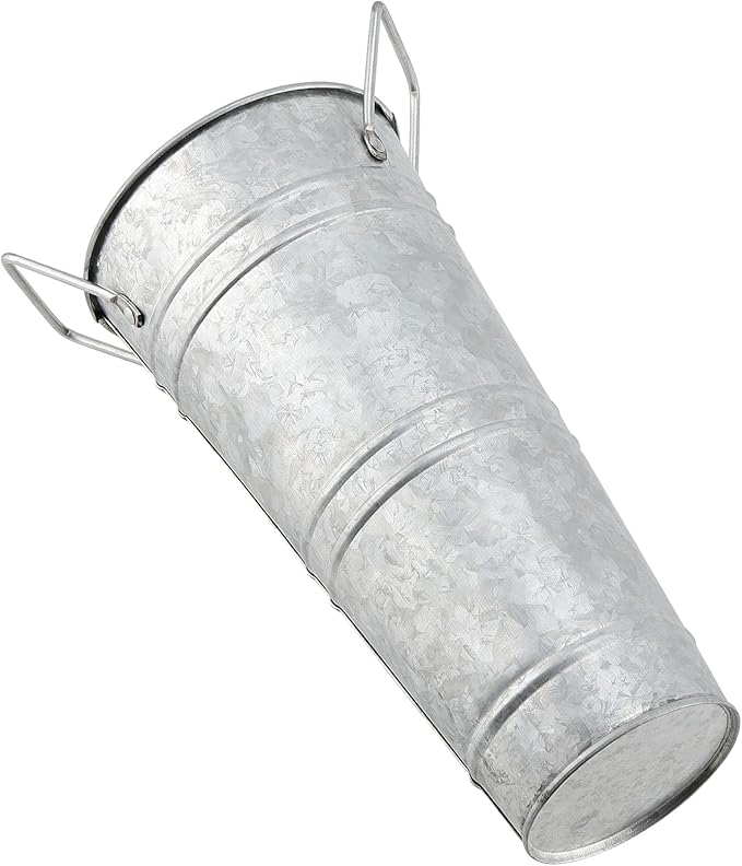 4 Pack 9 Inch Tall Galvanized Flower Bucket, Silver Farmhouse French Flower Bucket with Handle, Small Rustic Buckets Vintage Metal Vases for Flower, Centerpieces, Floral Wedding Arrangements