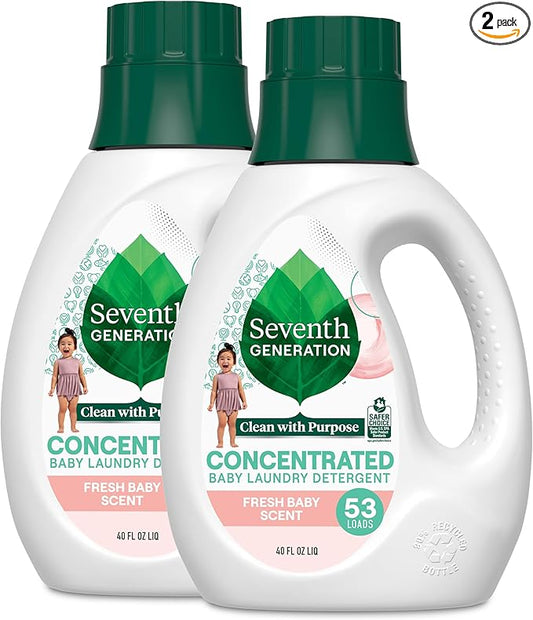 Seventh Generation Concentrated Baby Laundry Detergent, Fresh Scent, 40 Fl Oz, Pack of 2
