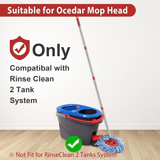 2 Spin Mop Head Replacement, 1 Base, 1 Mop Handle (30-58in) Combo Mops Set Compatible with O Cedar, Spin Mop's Refill Head Replacement for RinseClean 2-Tank System Microfiber Mops