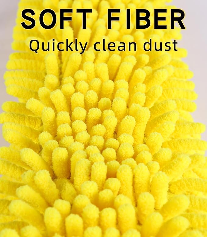 Flexible Fan Blade Cleaner Chenille Duster, Washable Hand Duster for High Ceiling, Removable & Bendable Brush Head Fits All Extension Poles with Standard US Acme Thread (Pole Sold Separately)
