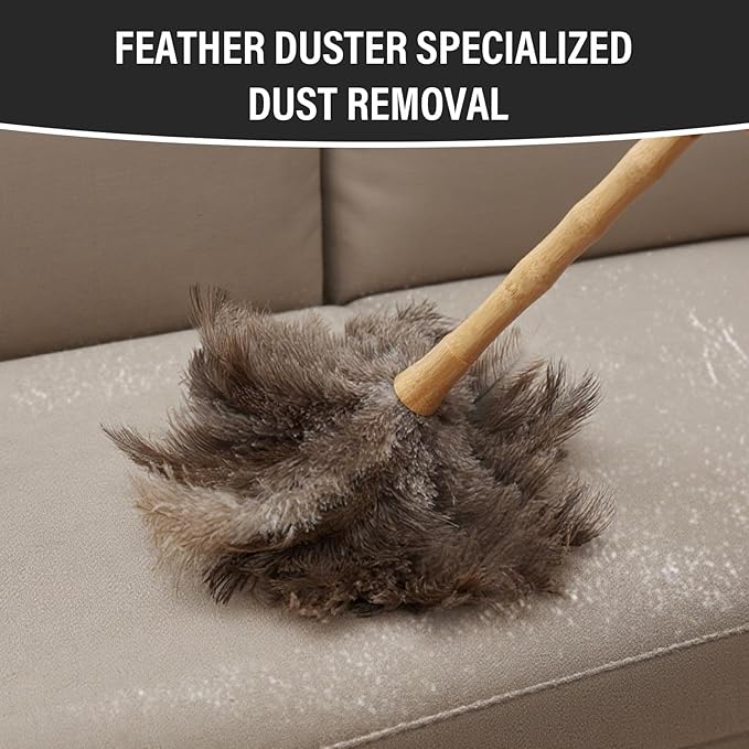 Ostrich Feather Duster 16 Inch, Feather Duster for Cleaning Ceilings Furniture Fans with Wooden Handle for Home, Car, and Office Cleaning (16in)