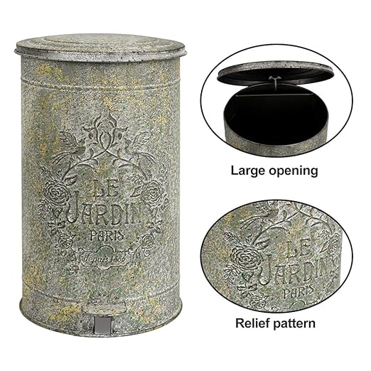 Retro Outdoor Trash Can with Lid 17L/4.5 Gallon Waste Container with Pedal Garbage Poop Bin Kitchen Waste Bins Touchless Bathroom Garbage Can Room Park Garden Decor