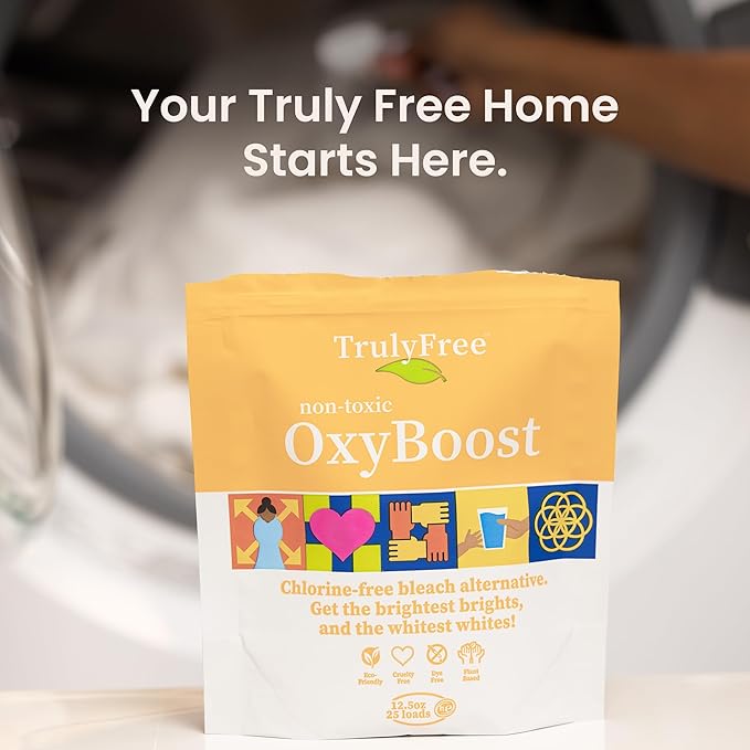 Truly Free OxyBoost - Oxygen Stain Remover Powder for Laundry | Color Safe Stain Remover for Clothes | Chlorine-Free Whitener for Whites & Colors | Oxy Cleaner with Sodium Percarbonate (12.5oz)