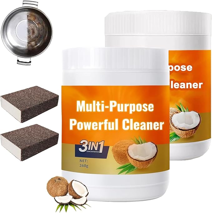 Multi Purpose Powerful Cleaner for Kitchen, 3 in 1 Coconut Oil Cleaning Paste, 3 in 1 Multi-Purpose Stainless Coconut Oil Cleaning Paste, for Oven, Pot and Stove (2)