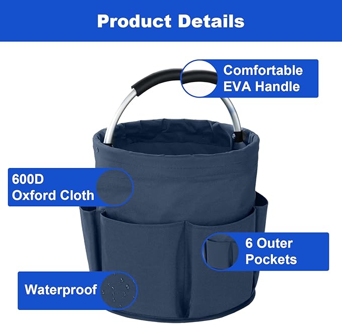 Cleaning Caddy with Handle, Cleaning Products Organiser, 17L Foldable Storage Basket, Cleaning Caddy Organiser, Portable Multi Cleaning Bucket Bag for Home, Garden (Dark Blue)
