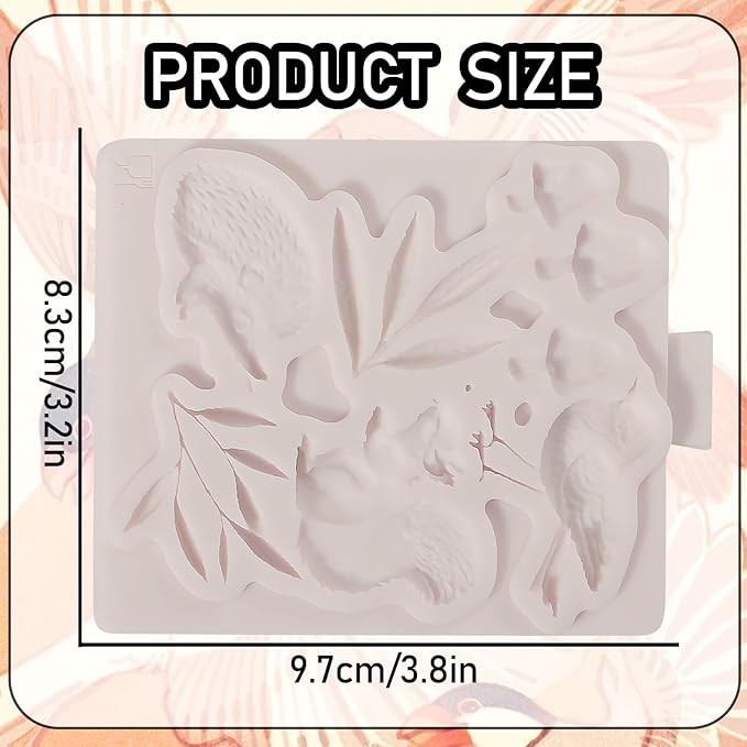 1Pcs Cute Hedgehog Squirrel Silicone Mold, Mushroom Leaf Chocolate Fondant Mold for Cake Decoration, Biscuits, Candy, Sugar Craft, Flower Paste, Clay, Resin Craft, Pendant, Home Decor