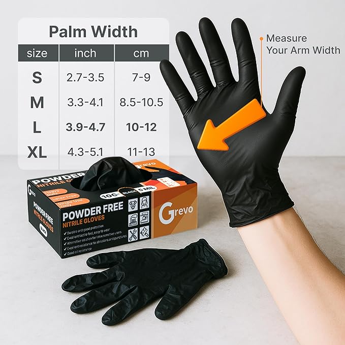 Disposable 5 & 8 Mil Black Nitrile Gloves 100-1000Pcs S-XL – Heavy Duty Latex & Powder-Free – Textured, Chemical-Resistant
