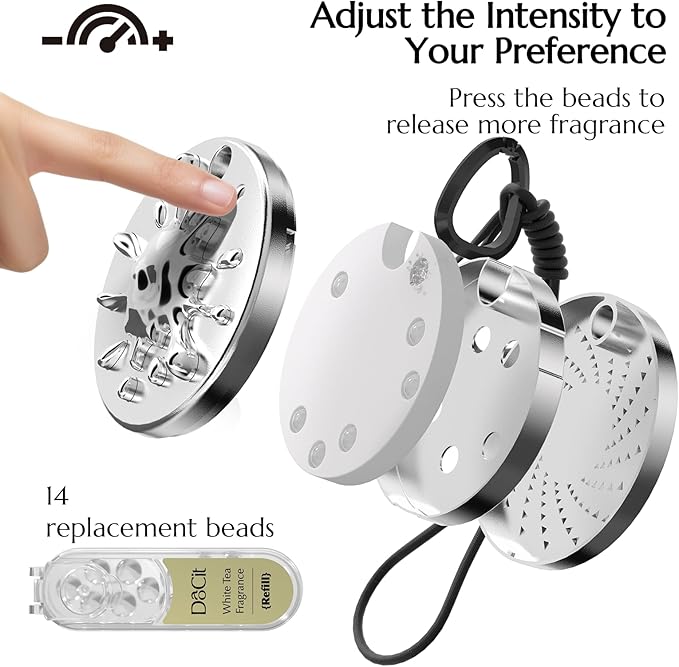 Car Air Freshener Hanging Essential Oil Diffuser with Bead Release Design, 40+ Days Long Lasting Scent for Men & Women, 7 Original + 14 Refills for Car/Home/Office, White Tea Fragrance
