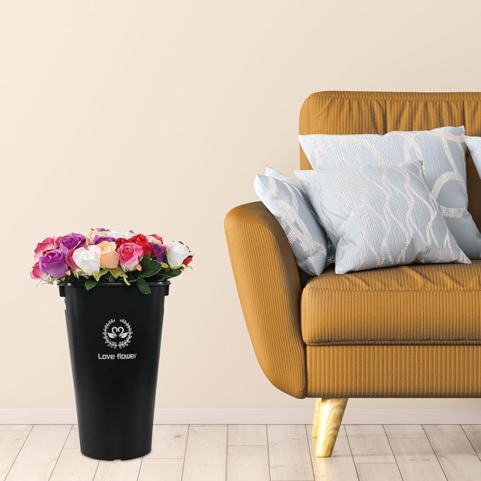 16 Inch Tall Flower Buckets Set with Cutout Handle, Set of 4 Plastic Floral Vase Bucket for Cut Flowers Home Wedding Decoration, Black