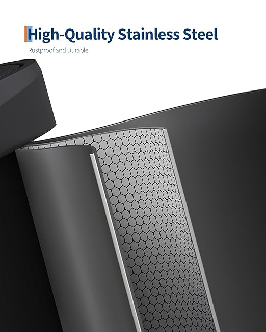 Garvee 21 Gallon / 80 Liter Metal Trash Can with Lid, Large Garbage Can for Kitchen, Rustproof Step-on Kitchen Metal Trash Bin with Liner Rim, Rear Handle, Soft Close Plastic Lid, Black