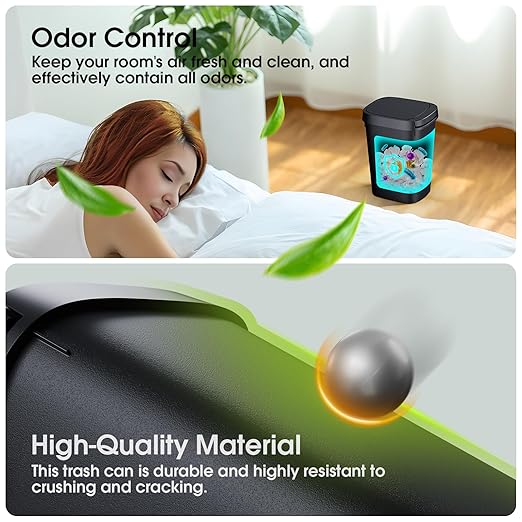 CEROELDA Slim Bathroom Trash Can, 10L/2.6 Gal Plastic Wastebasket with Press Top Lid, Pop-up Lid for Toilet, Office, Bedroom (Black, 1 Pack)