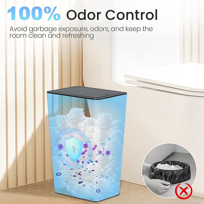 4 Gallon Bathroom Small Trash Can with Lid, 15L Slim Garbage Bin Wastebasket with Pop-Up Lid for Bedroom, Office, Kitchen, Dorm, Fits Under Desk