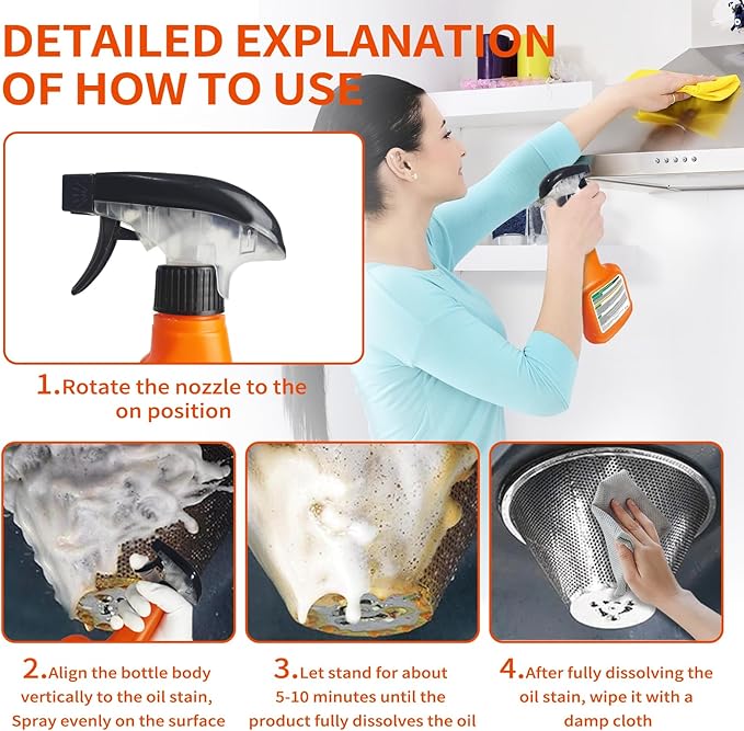 All-Purpose Oil Stain Cleaner, Degreaser Kitchen Foam Cleaner Spray, Degreaser Cleaner Heavy Duty, Kitchen Cleaning Supplies, Household Essentials (2 PCS)