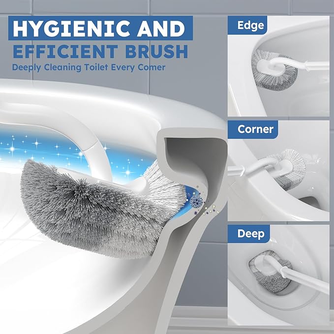 Toilet Brush, 2 Pack Toilet Brush and Holder Set with Durable Curved BristlesToilet Scrubber, Toilet Bowl Brush with Extra Long Handle,Toilet Cleaner with Caddy for Bathroom Deep Cleaning