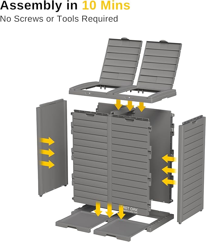 EAST OAK 76 Gallon Outdoor Trash Can | Waterproof Resin Garbage Can with Tiered Lid & Drip Tray | Outside Trash Bin for Patio | Kitchen, Backyard & Deck | Gray Color