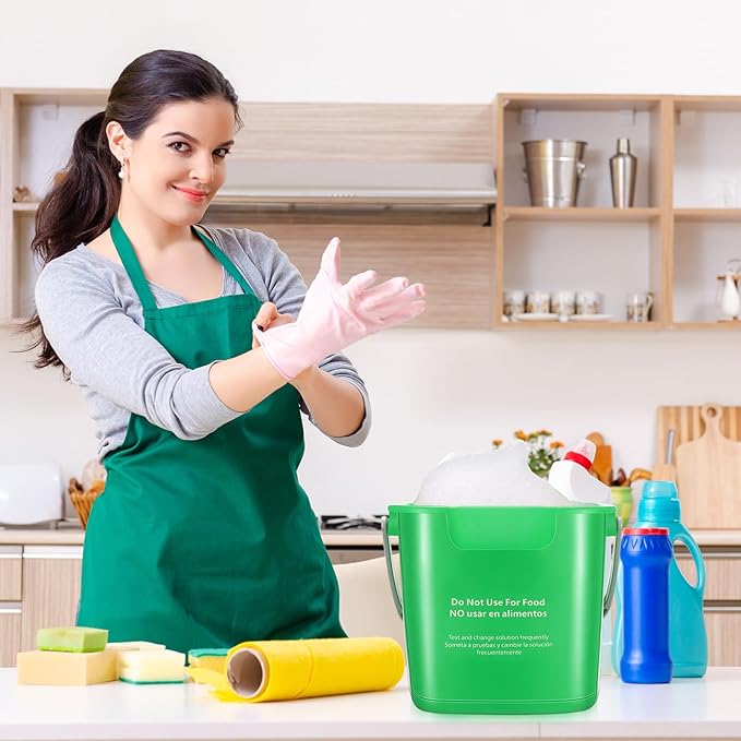 Roshtia 6 Pcs 3 Quart Cleaning Bucket Small Sanitizing Square Bucket Detergent Pail for Home Commercial Restaurant Kitchen Office School (Green)