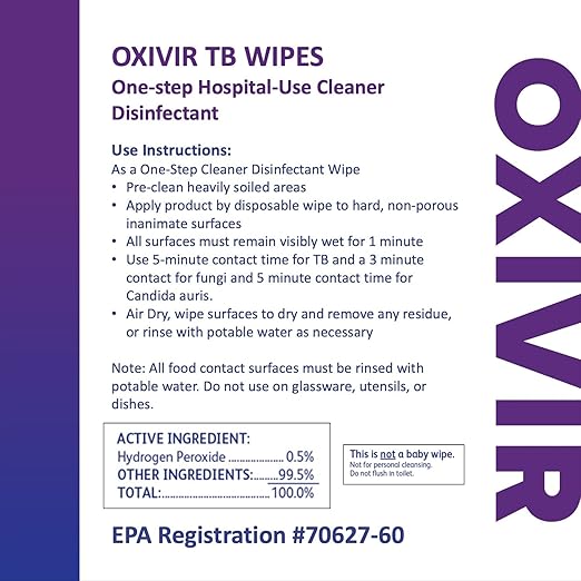 Diversey Oxivir Tb 101105152 Ready-to-Use Disinfectant Cleaning Wipes, Accelerated Hydrogen Peroxide, Standard 6x7-Inch Sheets, 160-Wipes, 1-Canister (Pack of 4)