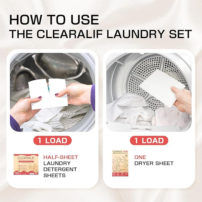 CLEARALIF All in One Laundry Detergent Sheets Kit, Magnolia Scent, 160 Loads Laundry Sheets + 160 Drying Sheets, Laundry Set Great for Travel, Softener Sheets Eco Package Friendly & Hypoallergenic