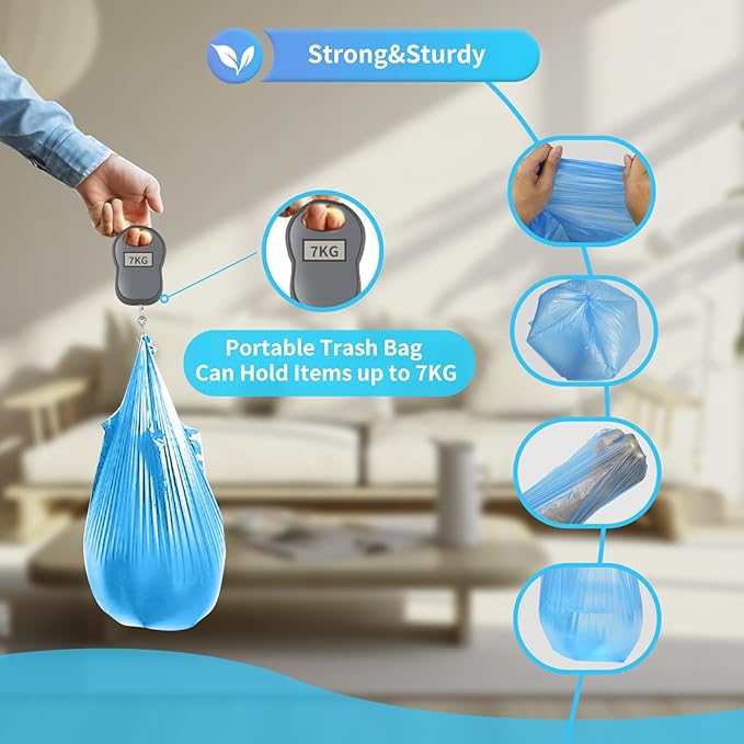 O2frepak 5Rolls 4Gallon Portable Trash Bags,Thicken Small Garbage Bags for Office,Bedroom,Kitchen Waste Bin(150Counts,Colorful)